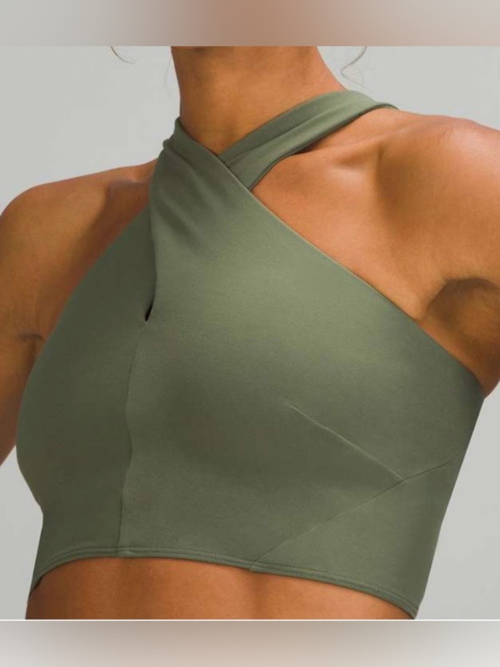 Lululemon Nulu Wrap-Front Longline Bra Light Support,A/B Cup Green Twill Size 10